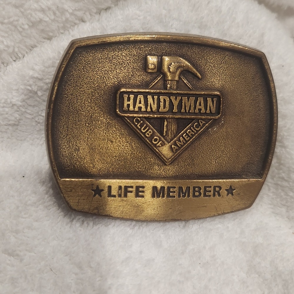 Belt Buckle Brass Tone Hammer Vintage 1996 Handyman Club of America Life‎ Member